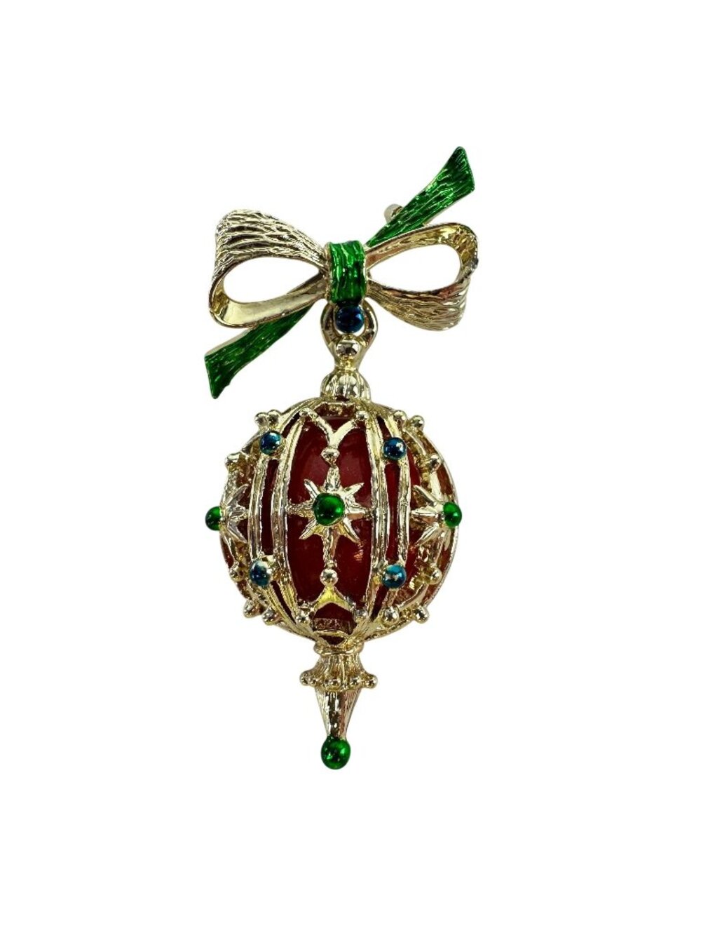 Vintage Christmas Ball Ornament Brooch Enamel & Acrylic